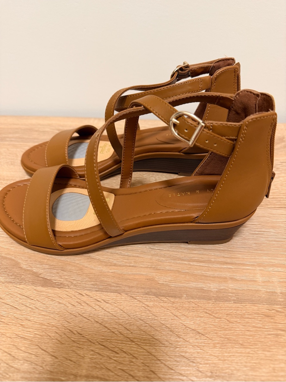 Kelly & Katie Cognac Strappy Low Wedge Sandals